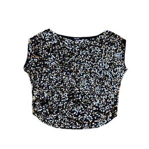 GUDI Sequins Loose Fit Blouse Top Shirt Women's LARGE Grey Short Sleeve​…​